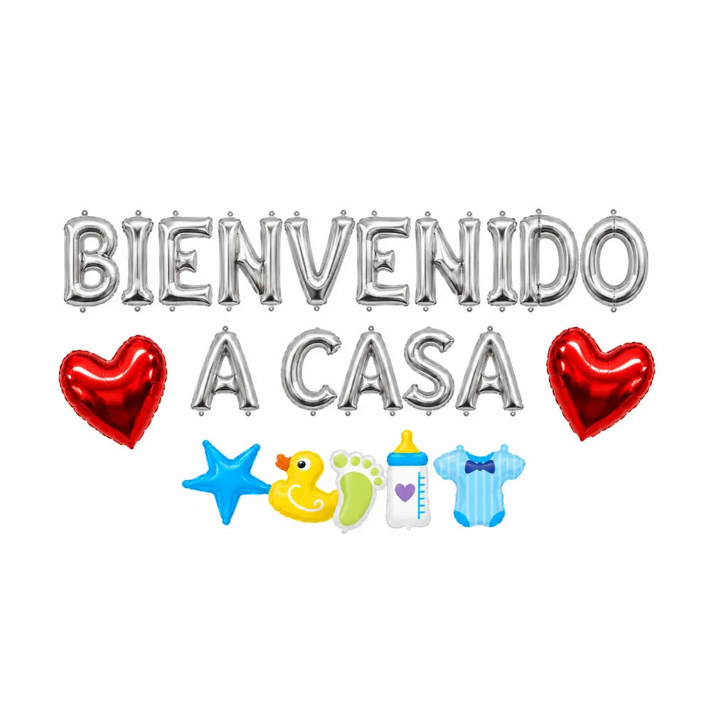 BIENVENIDO A CASA Set de Globos 16 Pulgadas PLATEADO (SOLO AIRE)