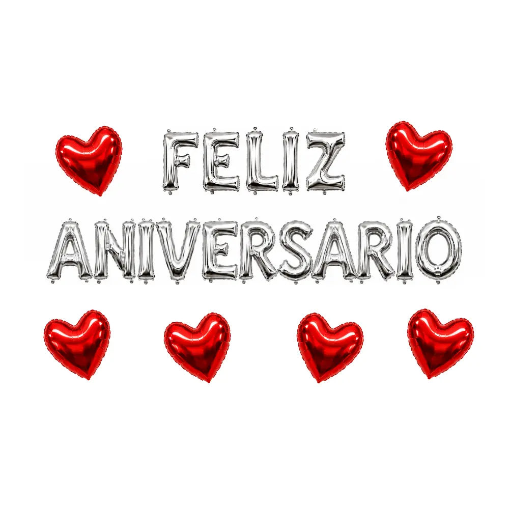 FELIZ ANIVERSARIO Set de Globos 16 Pulgadas PLATEADO (SOLO AIRE)