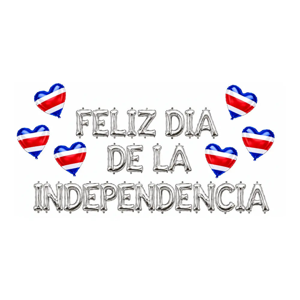 FELIZ DIA DE LA INDEPENDENCIA Set de Globos 16 Pulgadas PLATEADO (SOLO AIRE)
