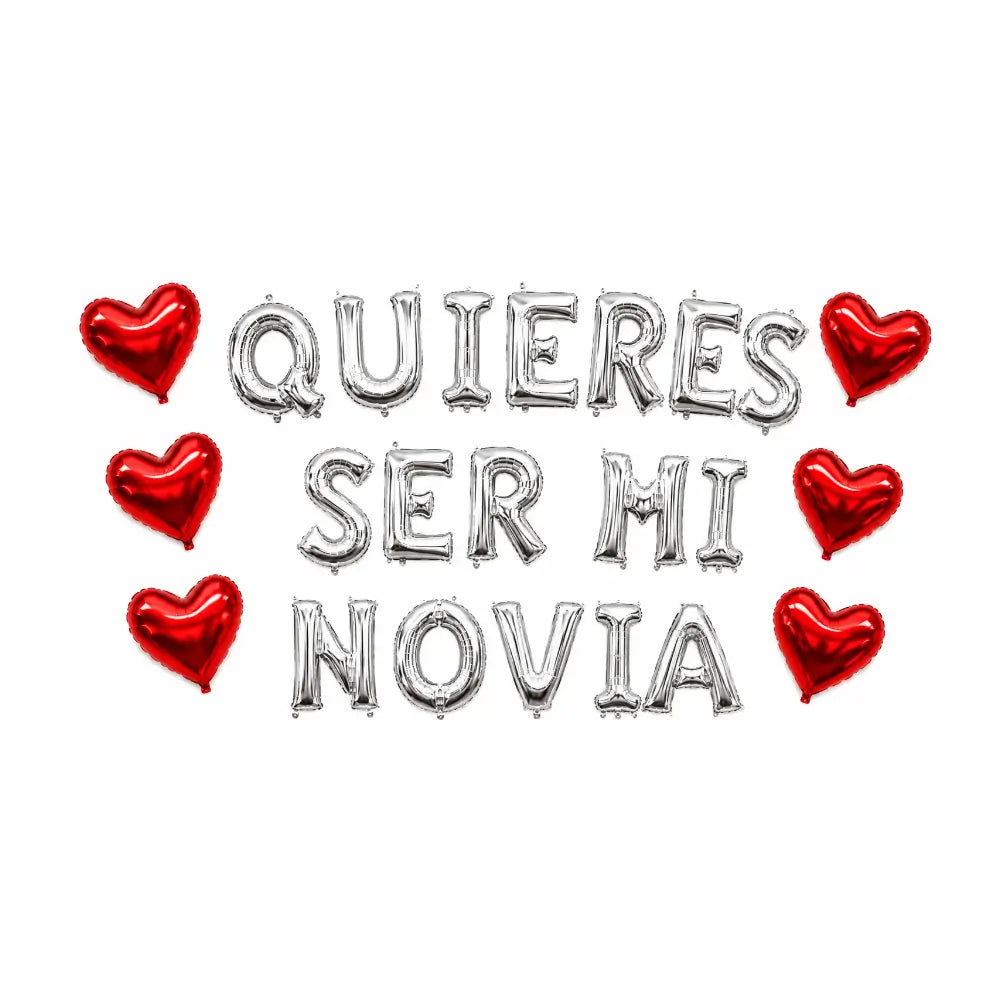 QUIERES SER MI NOVIA Set de Globos 16 Pulgadas PLATEADO (SOLO AIRE)